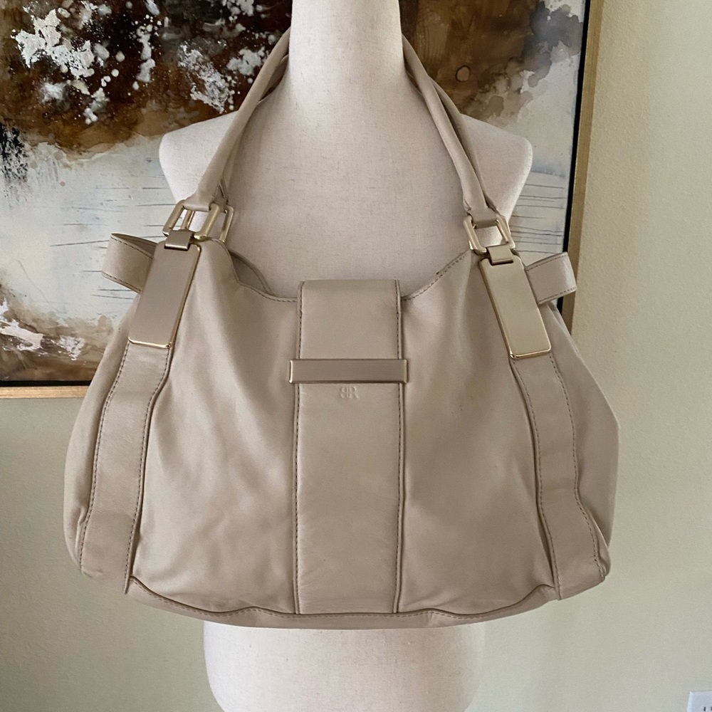 Banana Republic genuine leather cream ivory handbag purse ~
